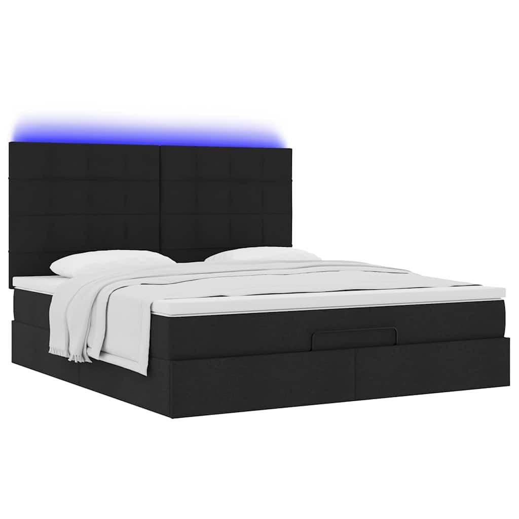 Cadre de lit ottoman avec matelas noir 160x200 cm tissu - XIOS