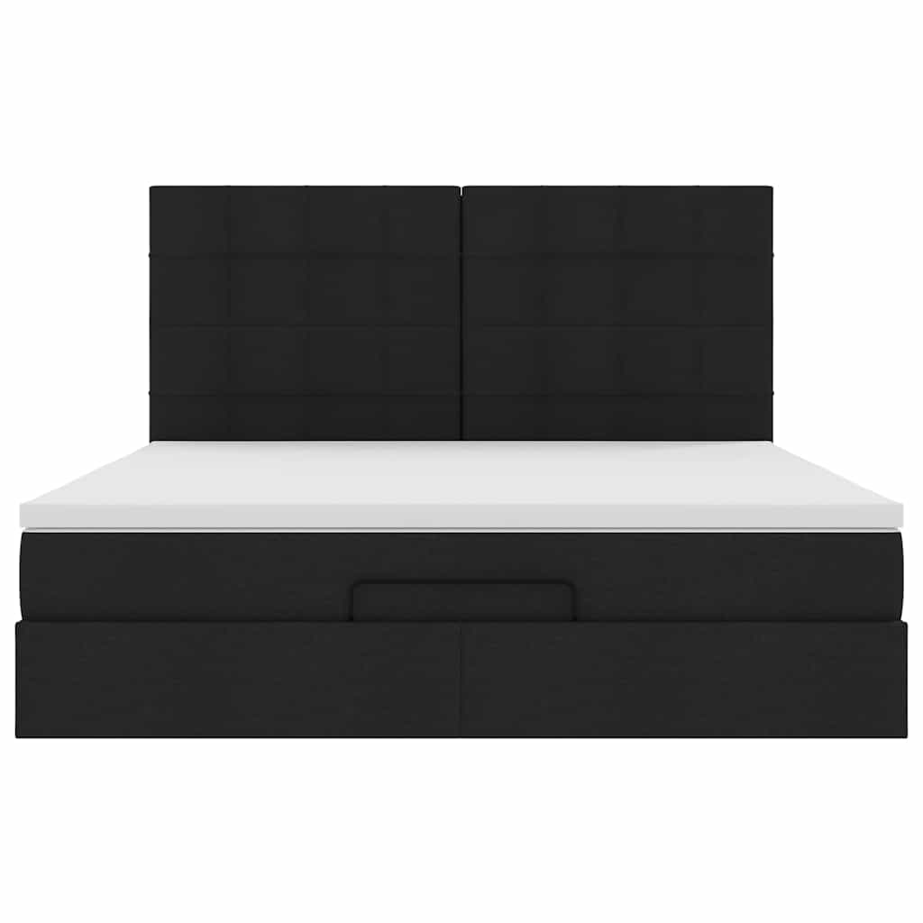 Cadre de lit ottoman avec matelas noir 160x200 cm tissu - XIOS