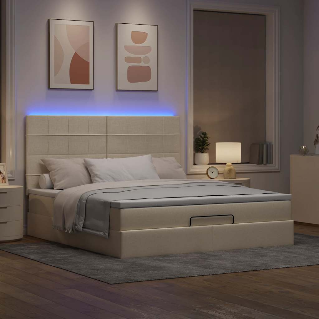 Cadre de lit ottoman avec matelas crème 160x200 cm tissu - XIOS