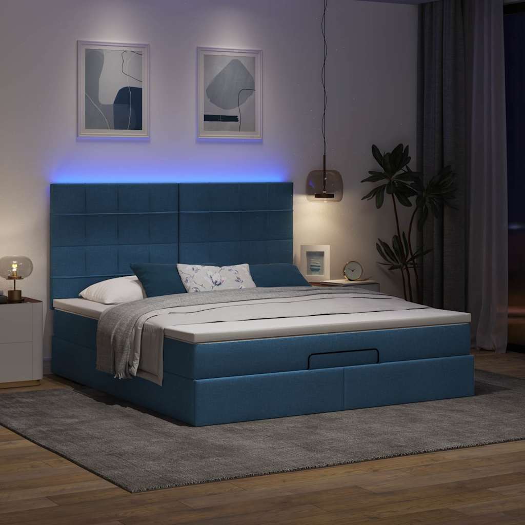 Cadre de lit ottoman avec matelas bleu 160x200 cm tissu - XIOS