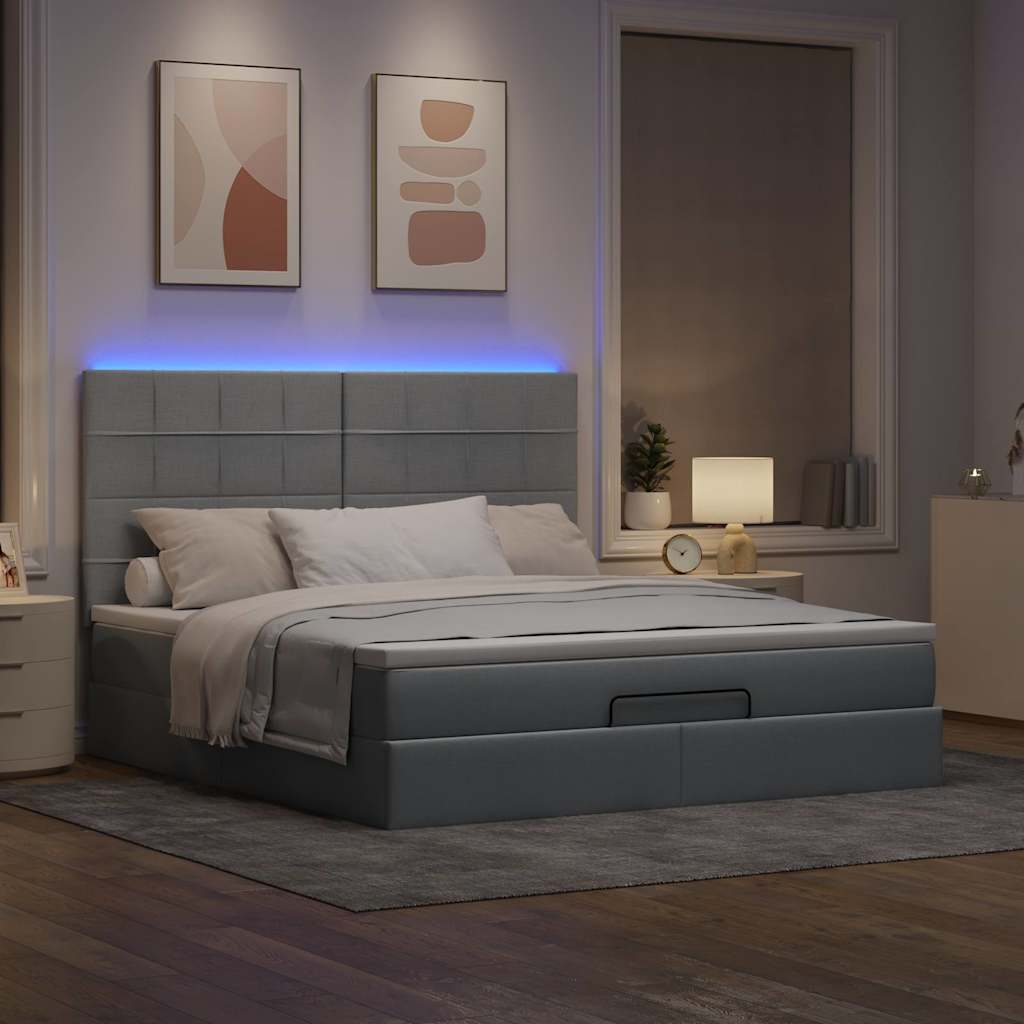 Cadre de lit ottoman et matelas gris clair 180x200 cm tissu - XIOS