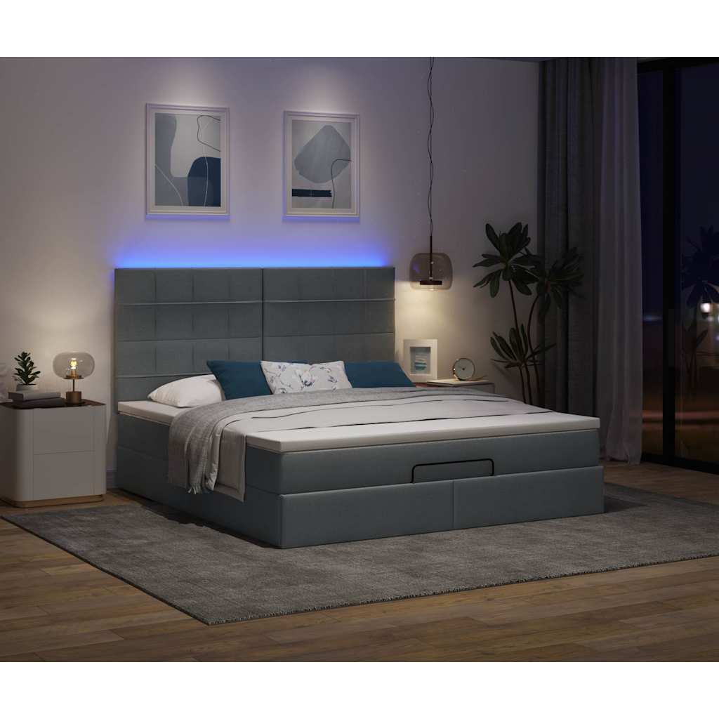 Cadre de lit ottoman avec matelas gris foncé 180x200 cm tissu - XIOS