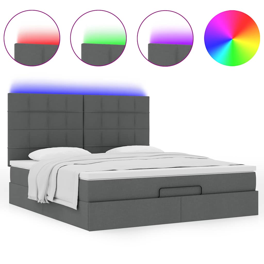 Cadre de lit ottoman avec matelas gris foncé 180x200 cm tissu - XIOS