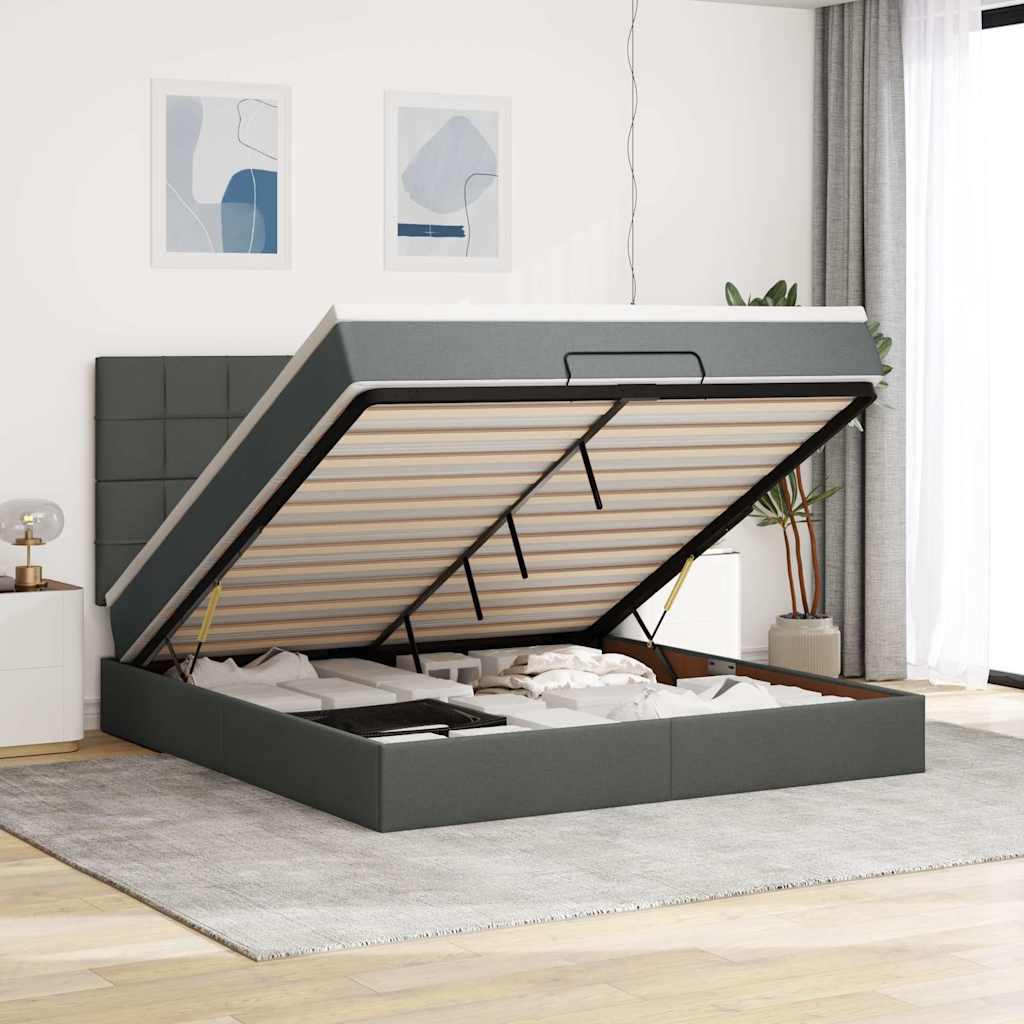 Cadre de lit ottoman avec matelas gris foncé 180x200 cm tissu - XIOS