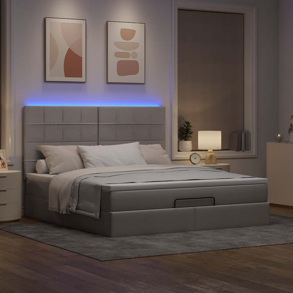 Cadre de lit ottoman avec matelas taupe 180x200 cm tissu - XIOS