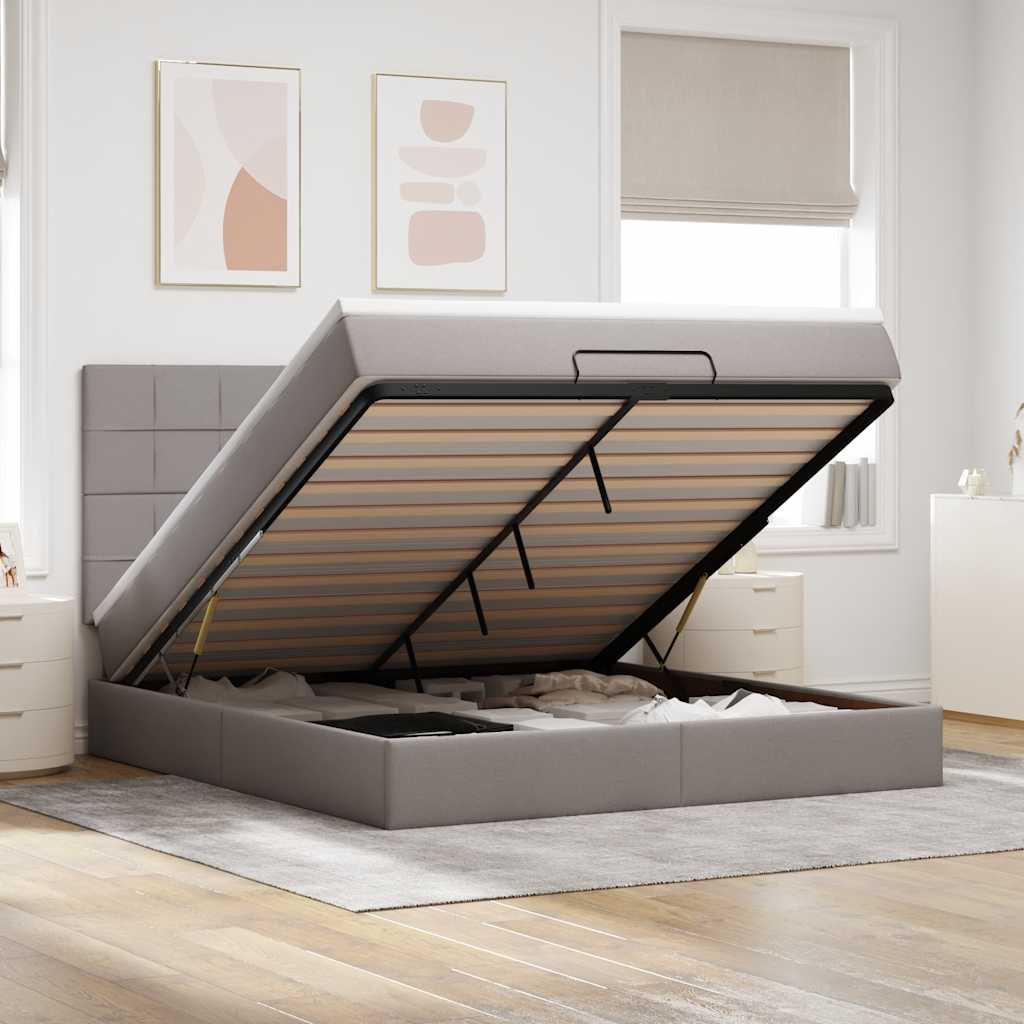Cadre de lit ottoman avec matelas taupe 180x200 cm tissu - XIOS