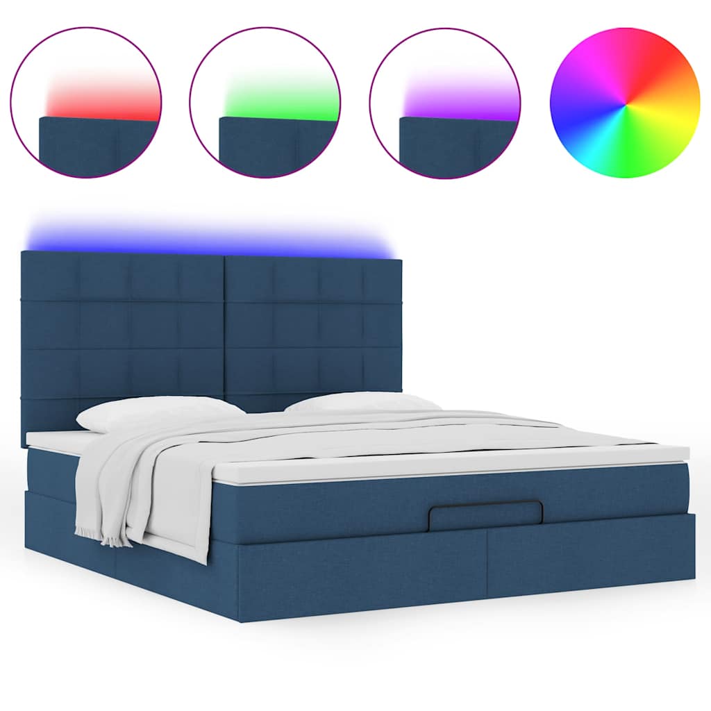 Cadre de lit ottoman avec matelas bleu 180x200 cm tissu - XIOS