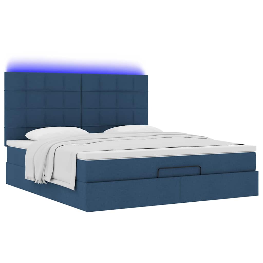 Cadre de lit ottoman avec matelas bleu 180x200 cm tissu - XIOS