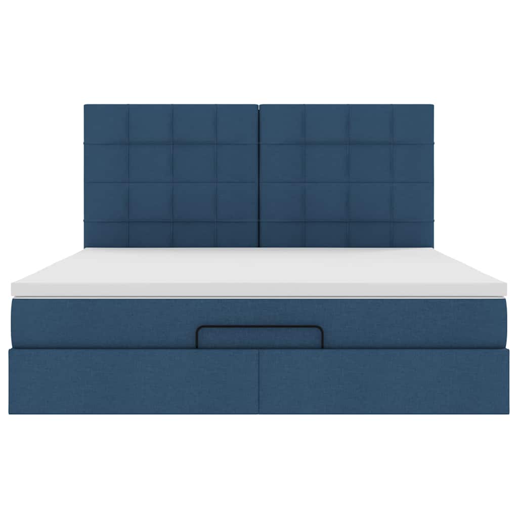 Cadre de lit ottoman avec matelas bleu 180x200 cm tissu - XIOS