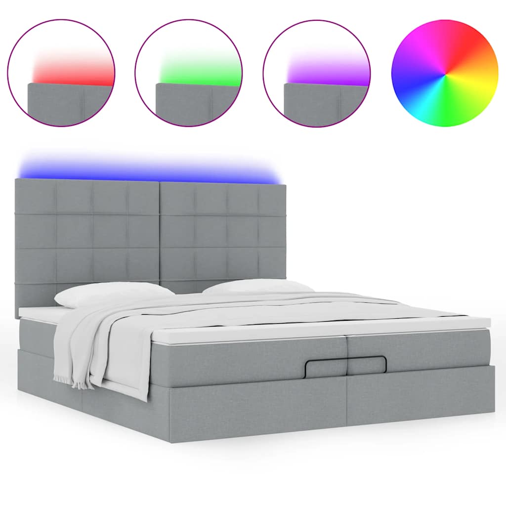 Cadre de lit ottoman et matelas gris clair 200x200cm tissu - XIOS