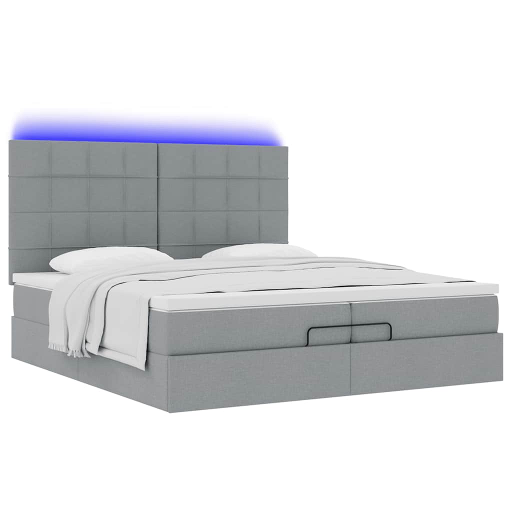 Cadre de lit ottoman et matelas gris clair 200x200cm tissu - XIOS