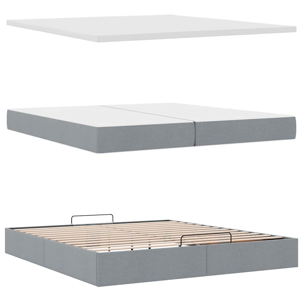 Cadre de lit ottoman et matelas gris clair 200x200cm tissu - XIOS