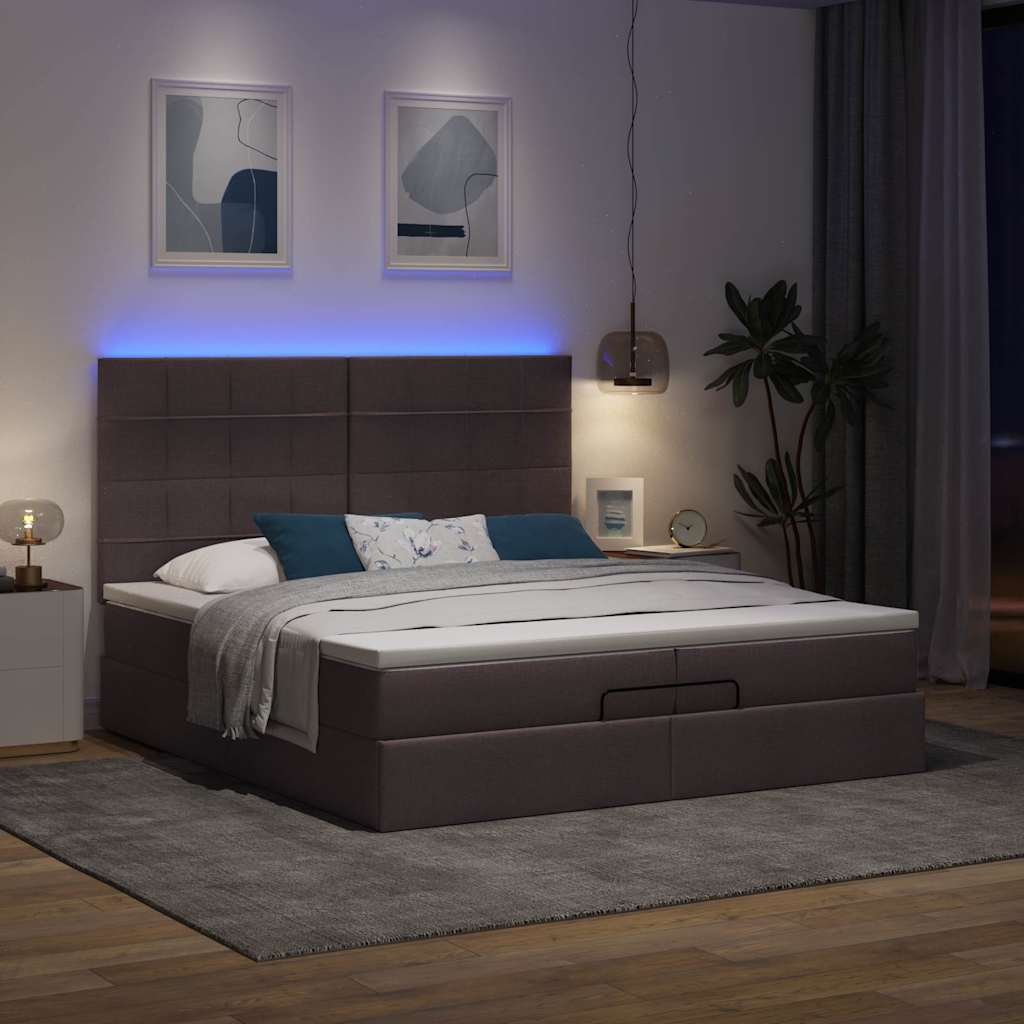 Cadre de lit ottoman avec matelas marron foncé 200x200 cm tissu - XIOS