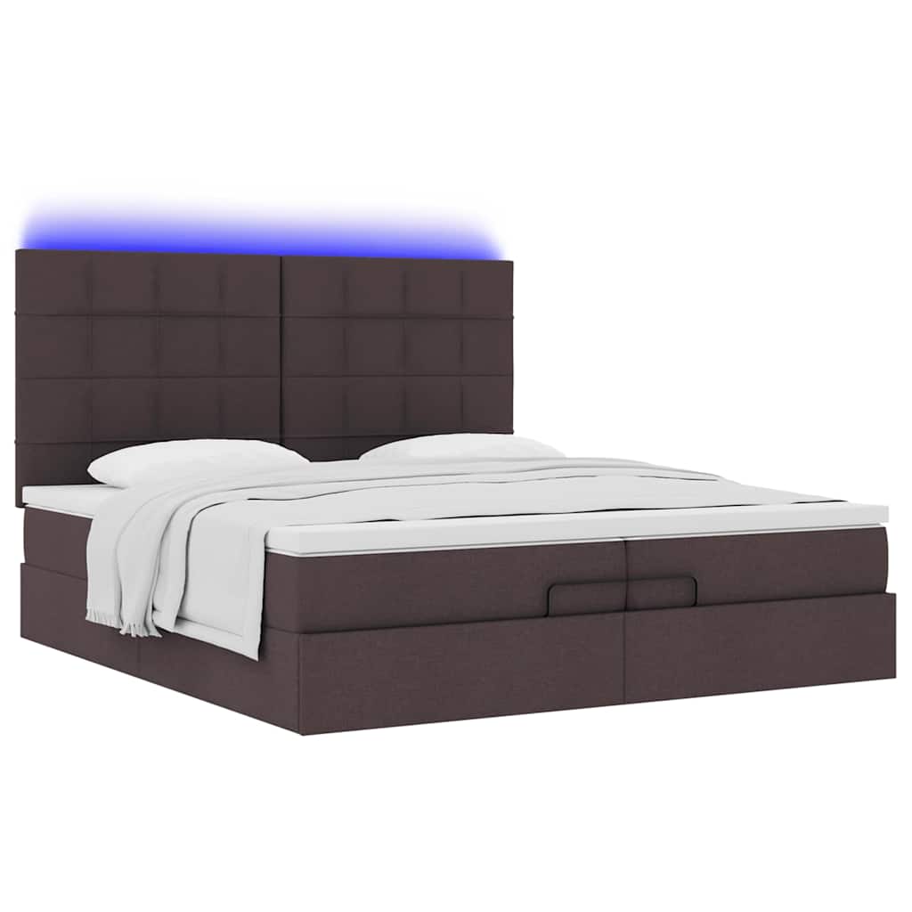 Cadre de lit ottoman avec matelas marron foncé 200x200 cm tissu - XIOS
