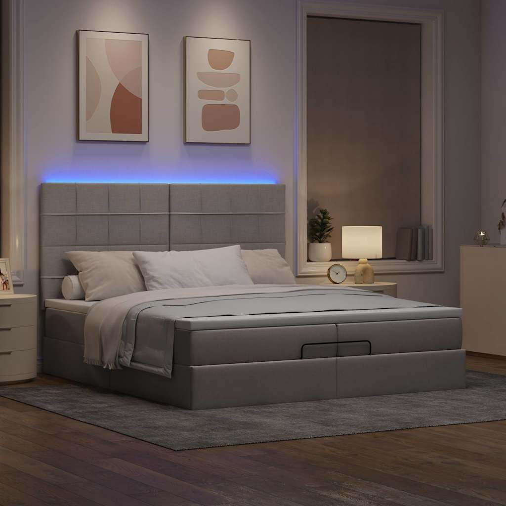 Cadre de lit ottoman avec matelas taupe 200x200cm tissu - XIOS