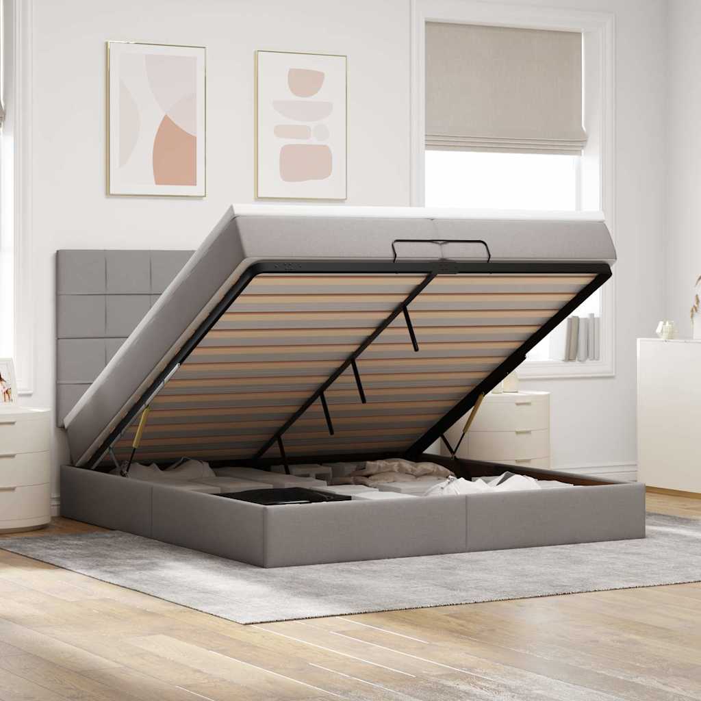 Cadre de lit ottoman avec matelas taupe 200x200cm tissu - XIOS