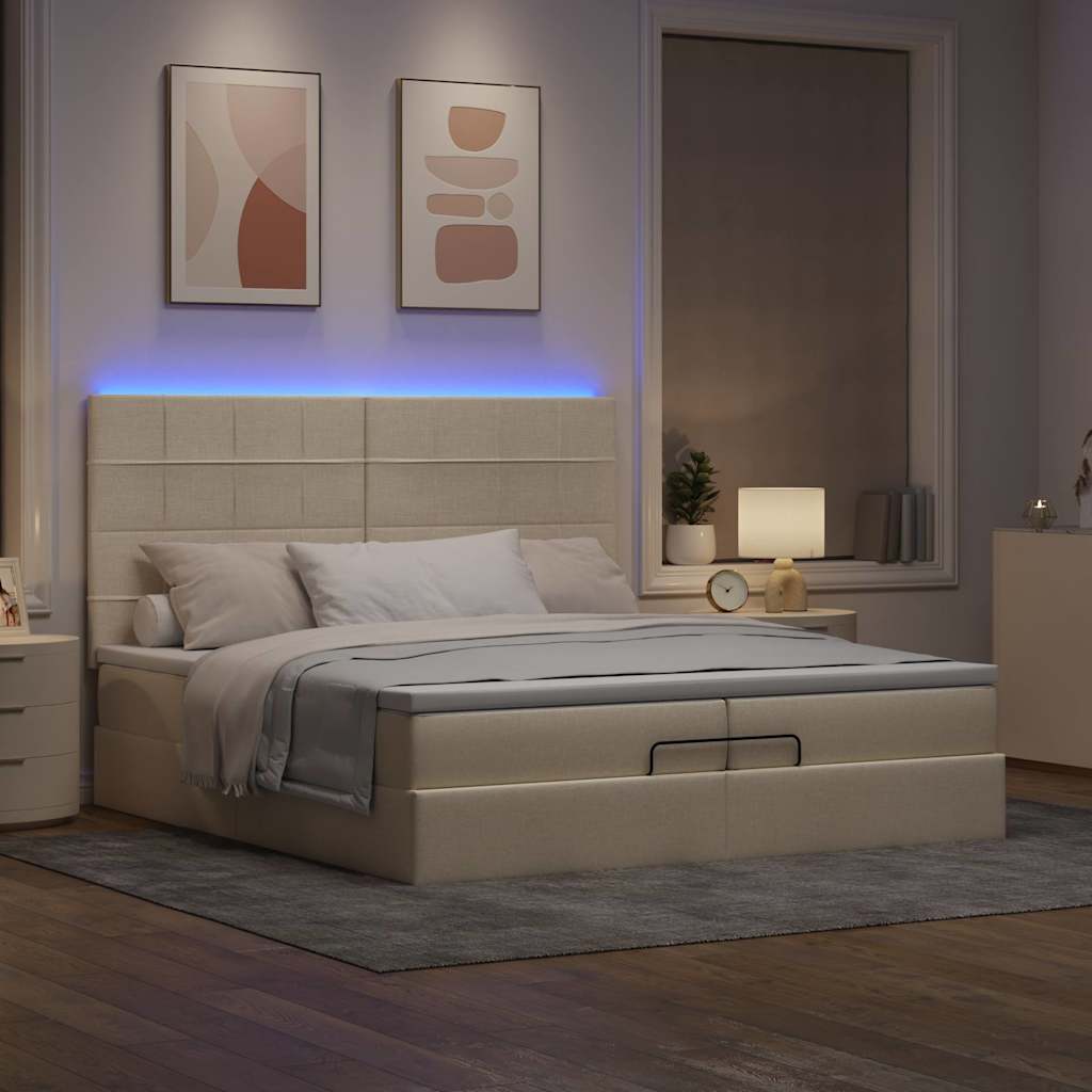Cadre de lit ottoman avec matelas crème 200x200cm tissu - XIOS
