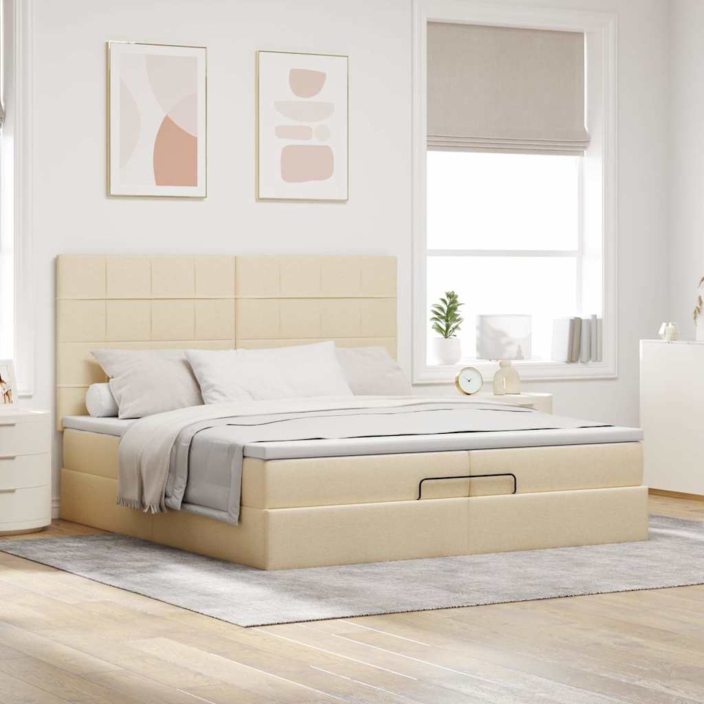 Cadre de lit ottoman avec matelas crème 200x200cm tissu - XIOS