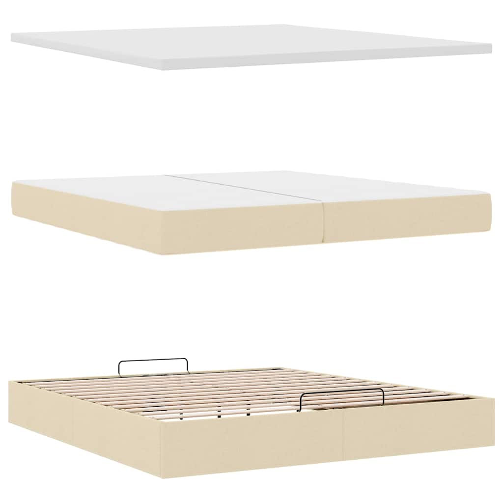 Cadre de lit ottoman avec matelas crème 200x200cm tissu - XIOS