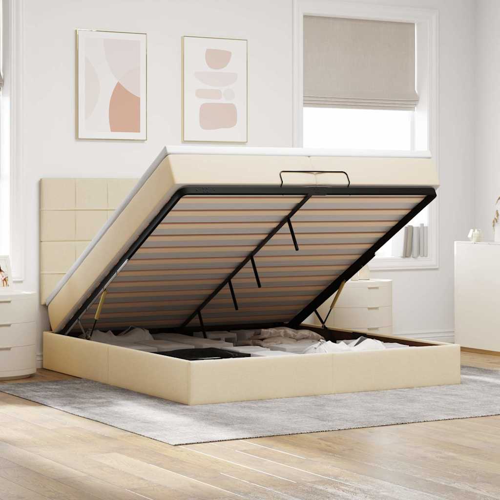 Cadre de lit ottoman avec matelas crème 200x200cm tissu - XIOS