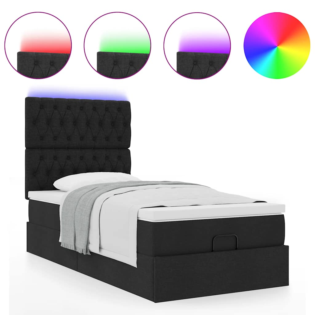 Lit ottoman avec matelas et LED noir 80x200cm tissu - XIOS