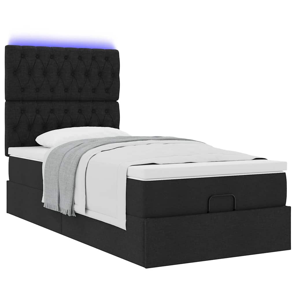 Lit ottoman avec matelas et LED noir 80x200cm tissu - XIOS