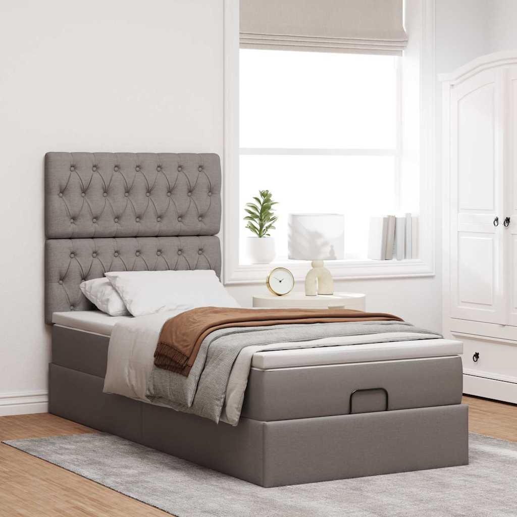 Cadre de lit ottoman avec matelas taupe 80x200 cm tissu - XIOS