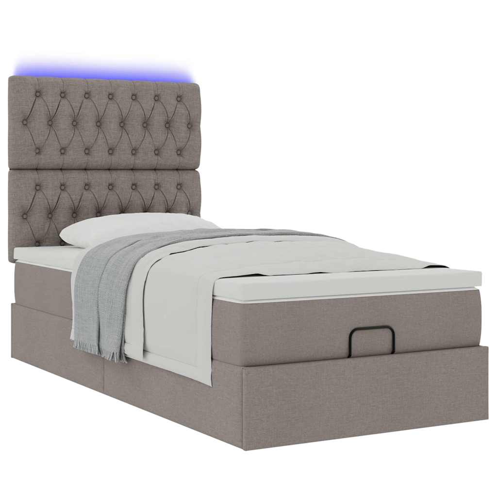 Cadre de lit ottoman avec matelas taupe 80x200 cm tissu - XIOS