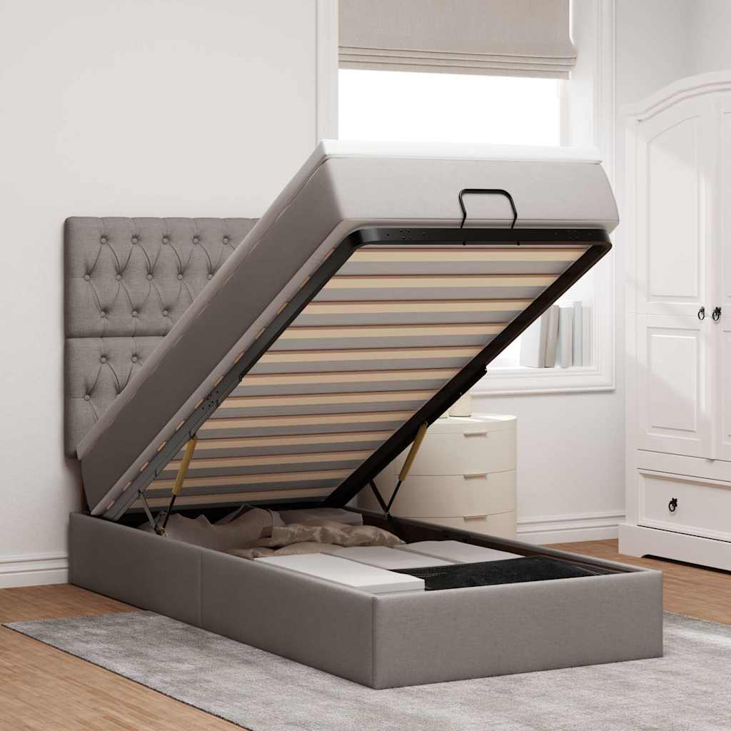 Cadre de lit ottoman avec matelas taupe 80x200 cm tissu - XIOS