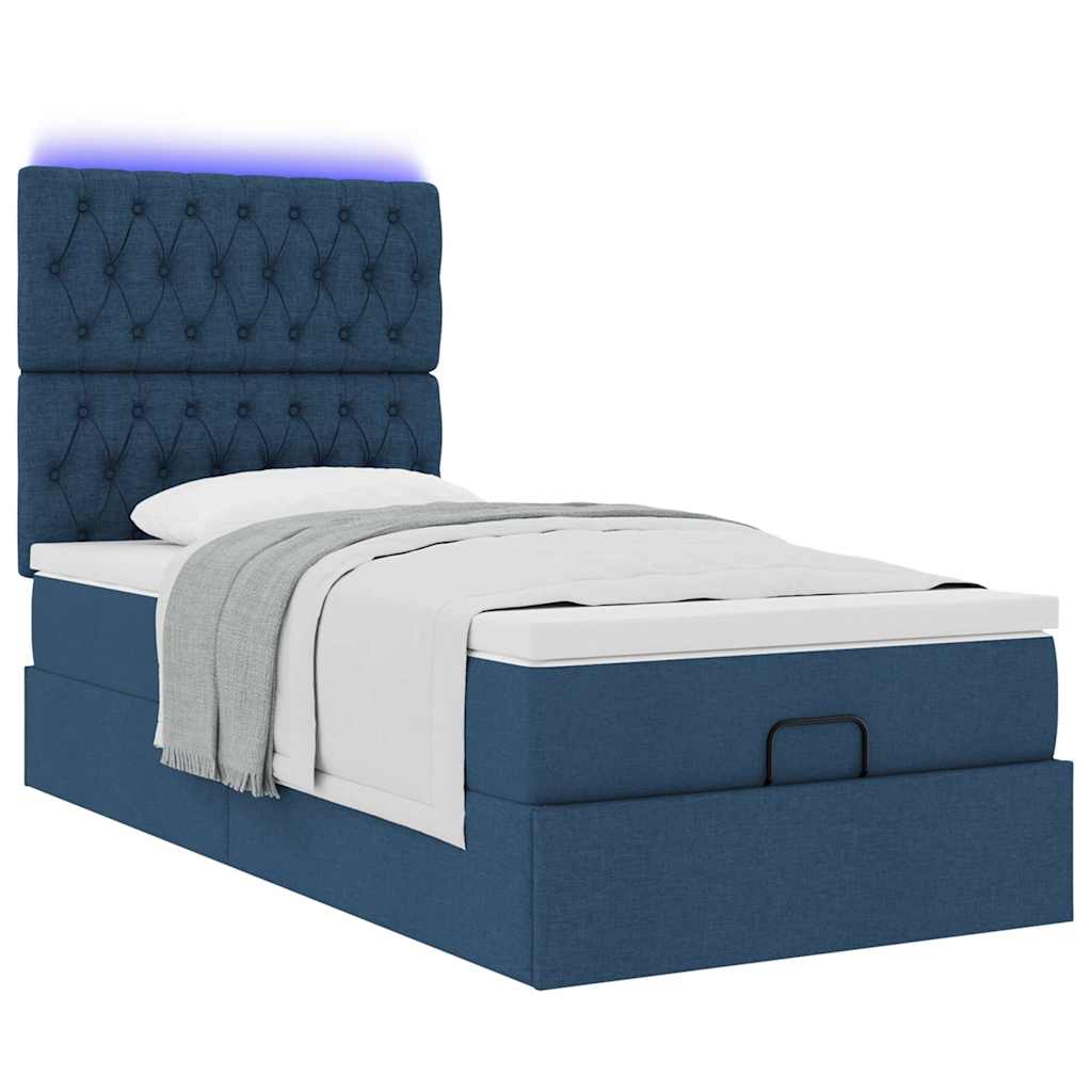 Cadre de lit ottoman avec matelas bleu 80x200 cm tissu - XIOS