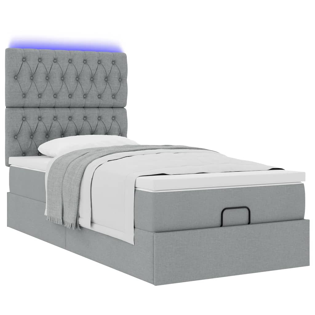 Cadre de lit ottoman et matelas gris clair 90x190 cm tissu - XIOS