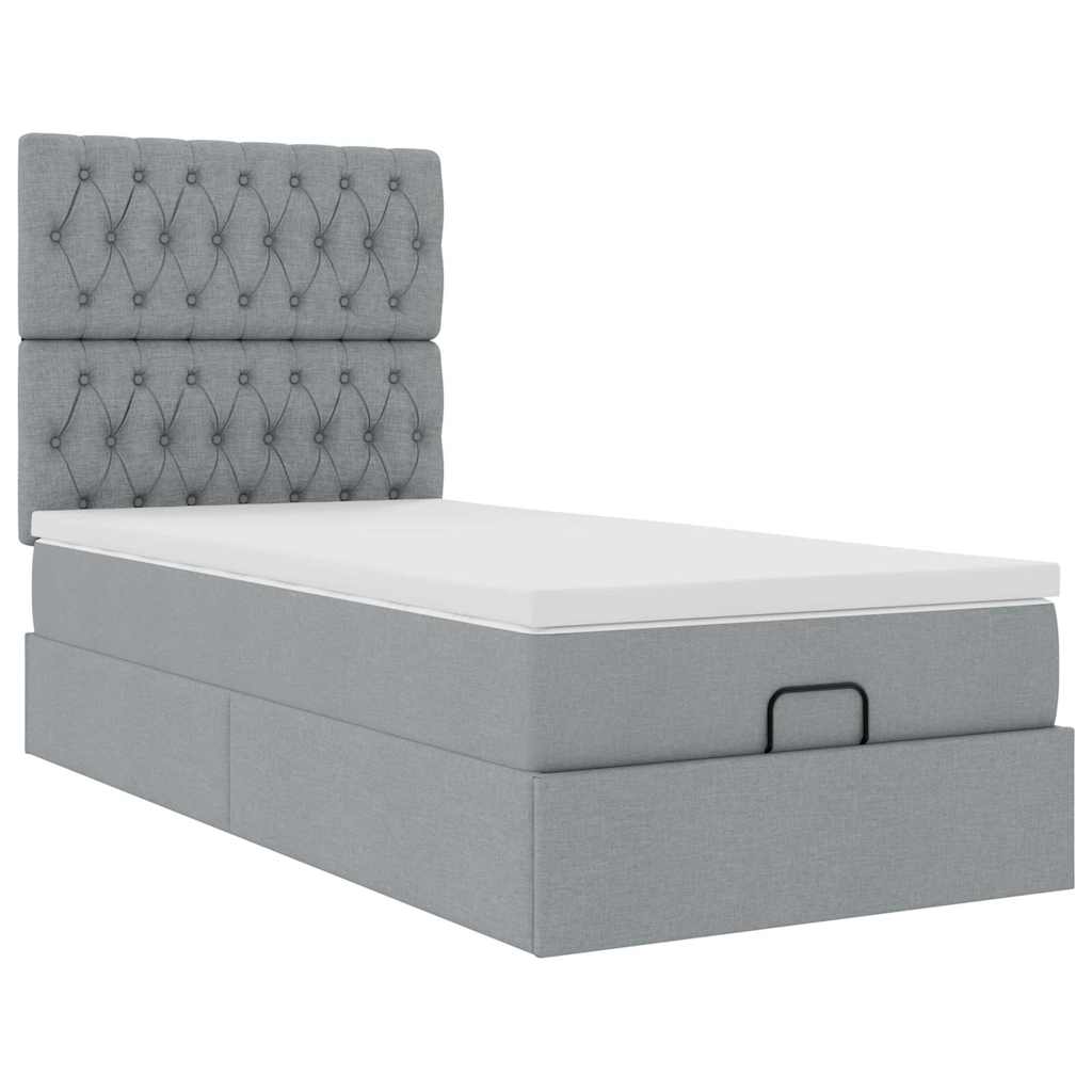Cadre de lit ottoman et matelas gris clair 90x190 cm tissu - XIOS