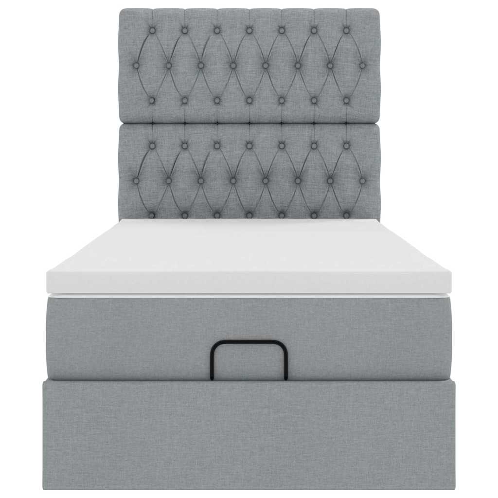 Cadre de lit ottoman et matelas gris clair 90x190 cm tissu - XIOS