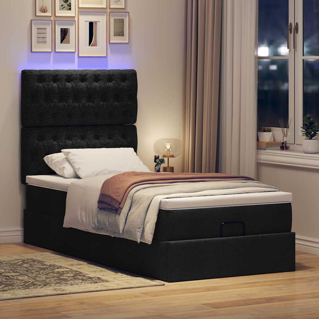 Cadre de lit ottoman avec matelas noir 90x190 cm tissu - XIOS