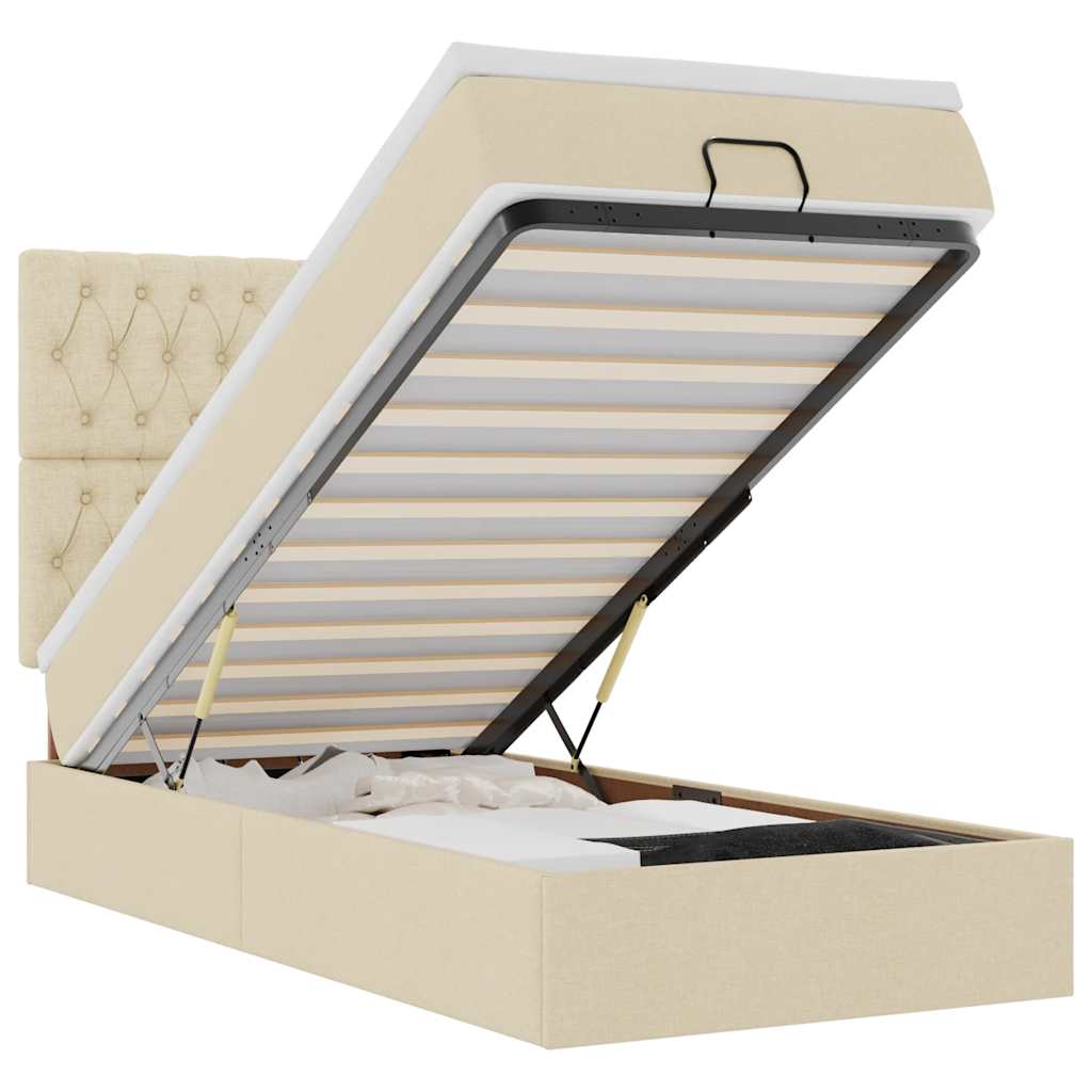 Cadre de lit ottoman avec matelas crème 90x190 cm tissu - XIOS