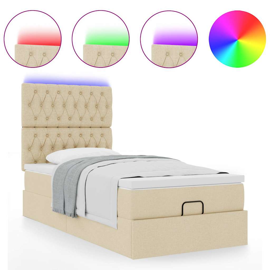 Cadre de lit ottoman avec matelas crème 90x190 cm tissu - XIOS
