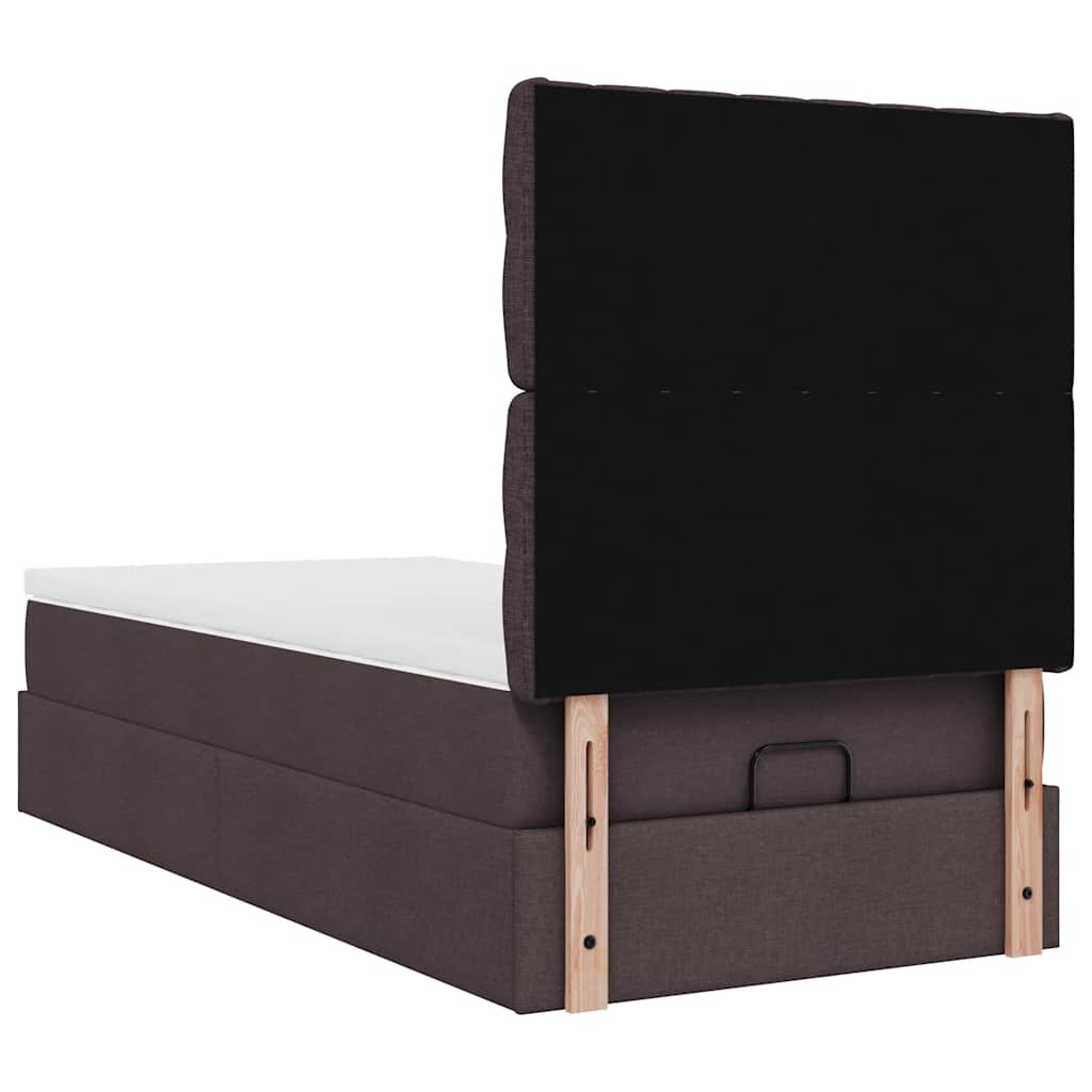 Lit ottoman avec matelas et LED marron foncé 90x200 cm tissu