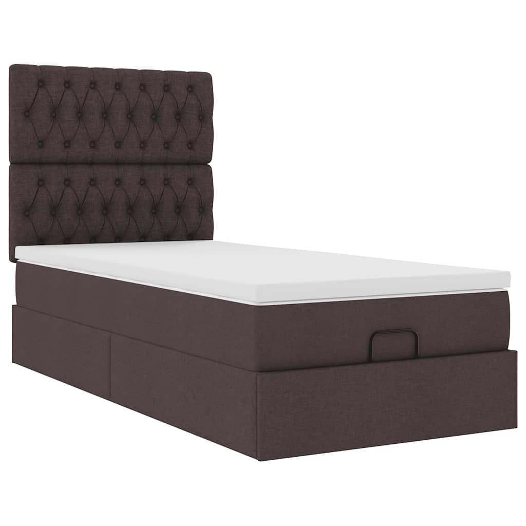 Lit ottoman avec matelas et LED marron foncé 90x200 cm tissu - XIOS