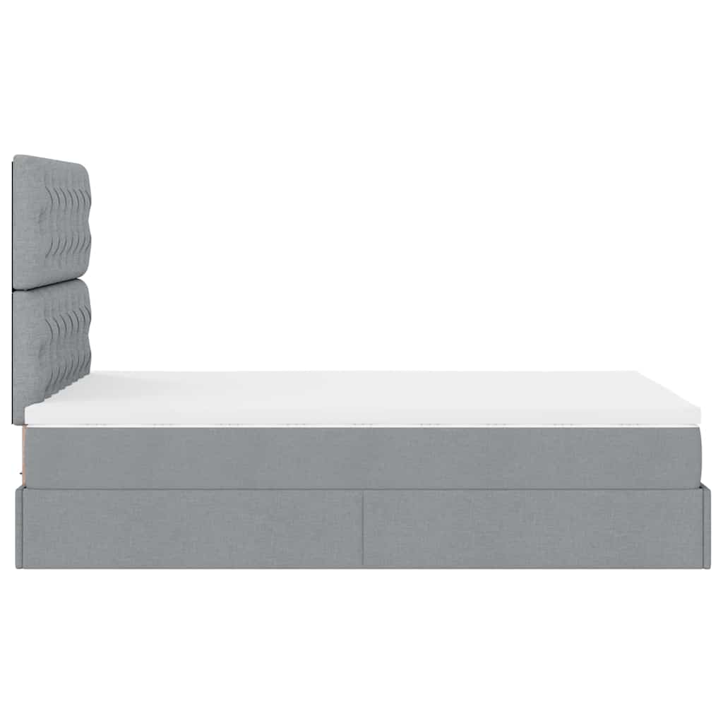 Cadre de lit ottoman avec matelas gris clair 120x190 cm tissu - XIOS