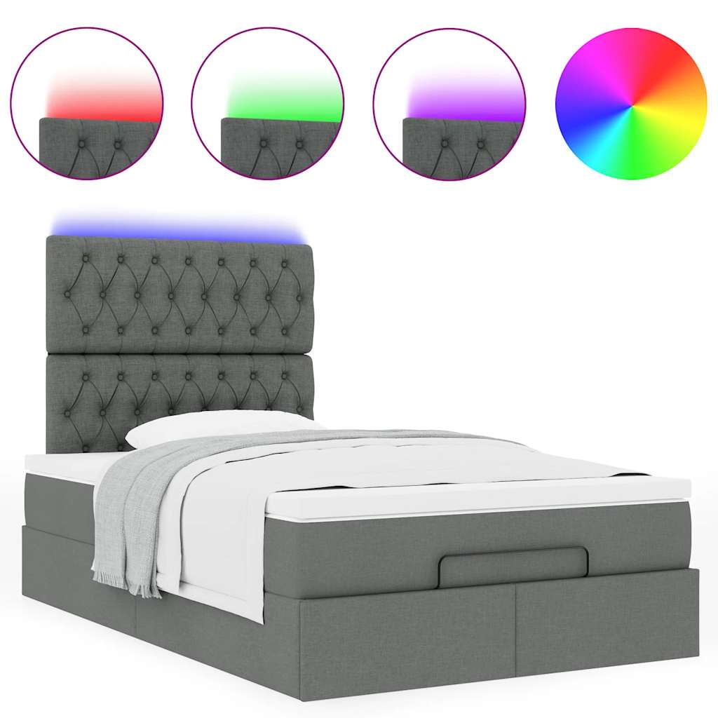Cadre de lit ottoman avec matelas gris foncé 120x190 cm tissu - XIOS