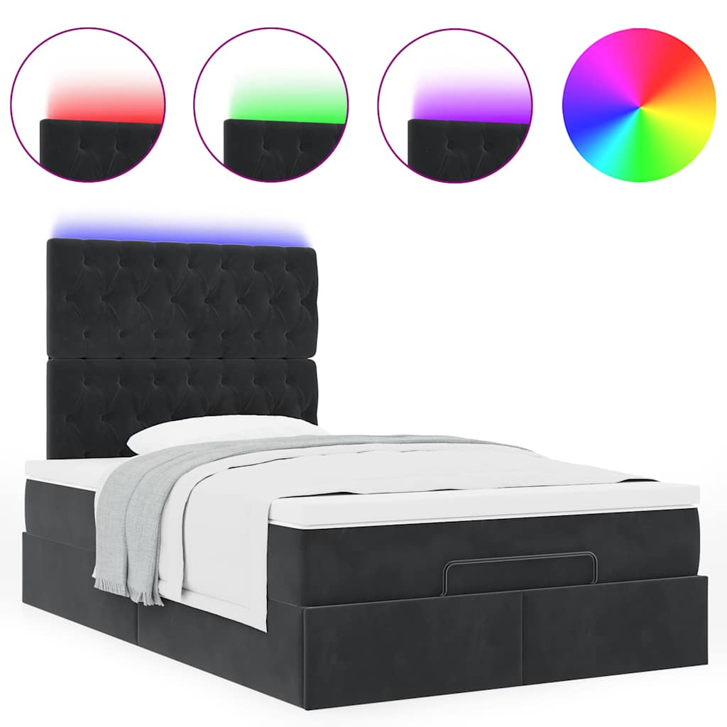 Cadre de lit ottoman avec matelas noir 120x190 cm tissu - XIOS