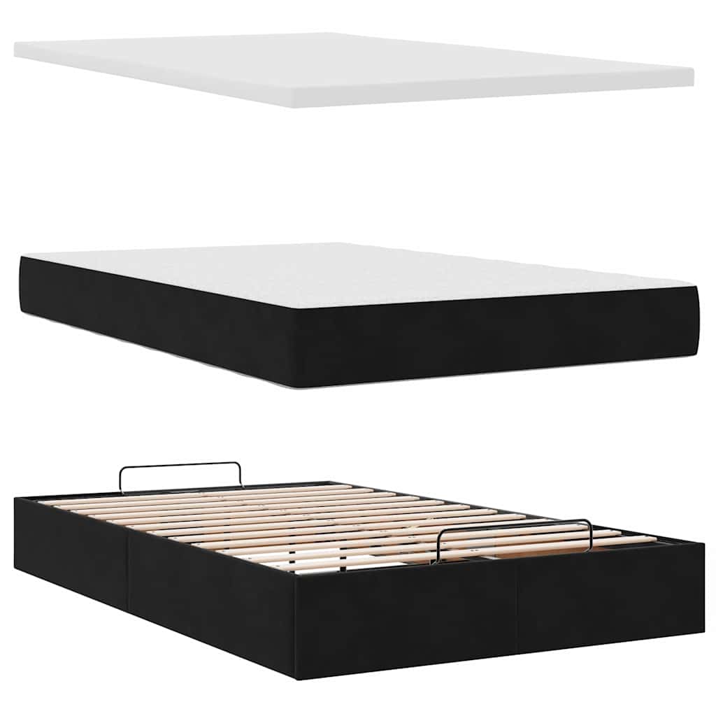 Cadre de lit ottoman avec matelas noir 120x190 cm tissu - XIOS