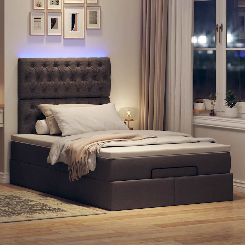 Cadre de lit ottoman avec matelas marron foncé 120x190 cm tissu - XIOS