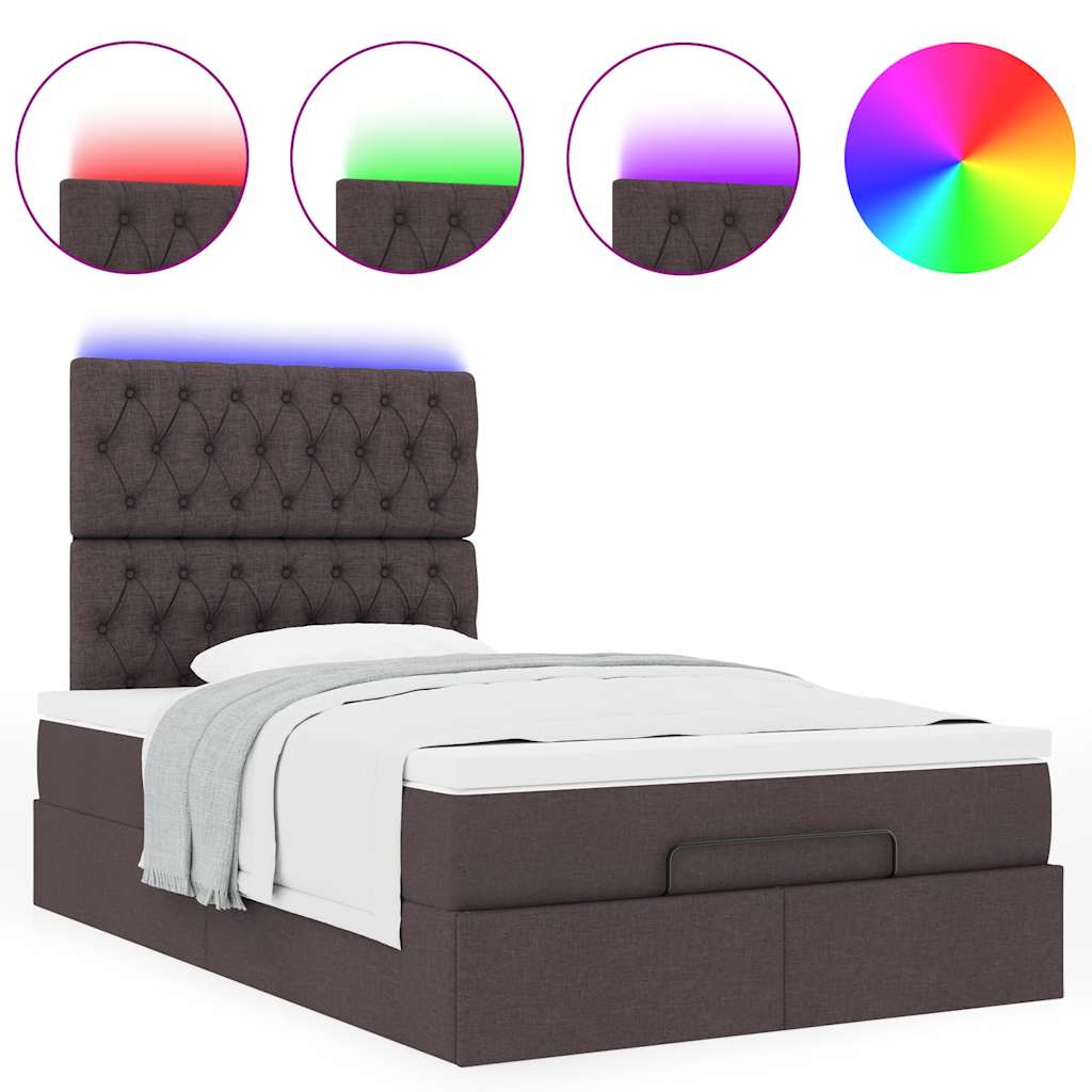 Cadre de lit ottoman avec matelas marron foncé 120x190 cm tissu - XIOS