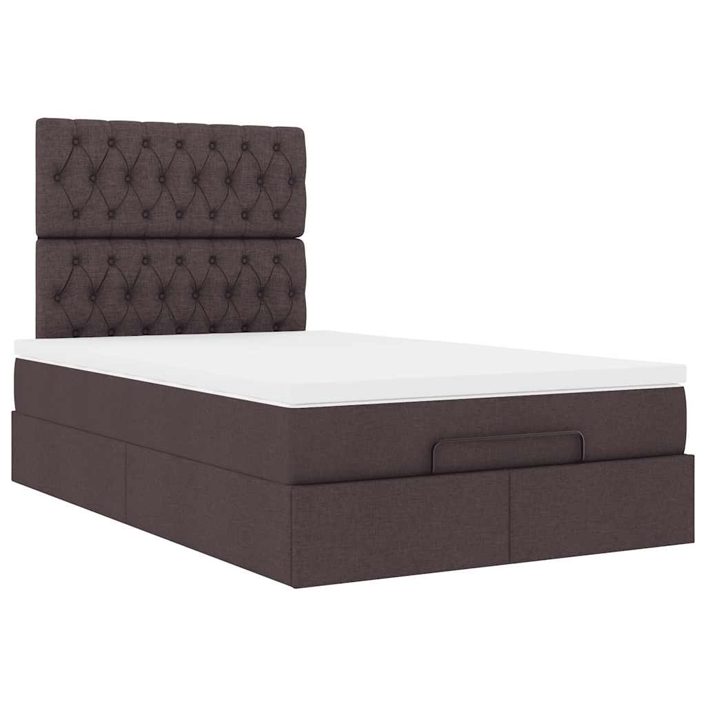 Cadre de lit ottoman avec matelas marron foncé 120x190 cm tissu - XIOS