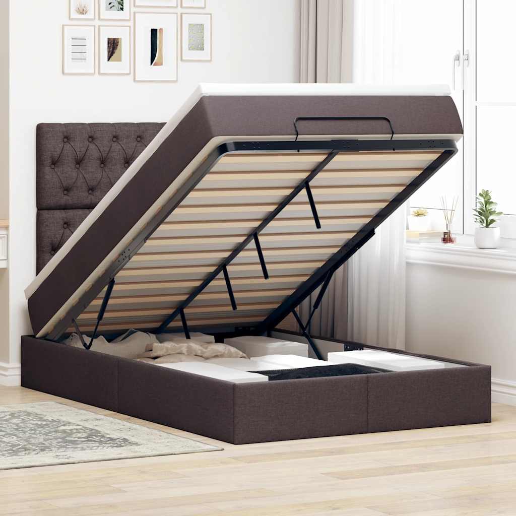 Cadre de lit ottoman avec matelas marron foncé 120x190 cm tissu - XIOS