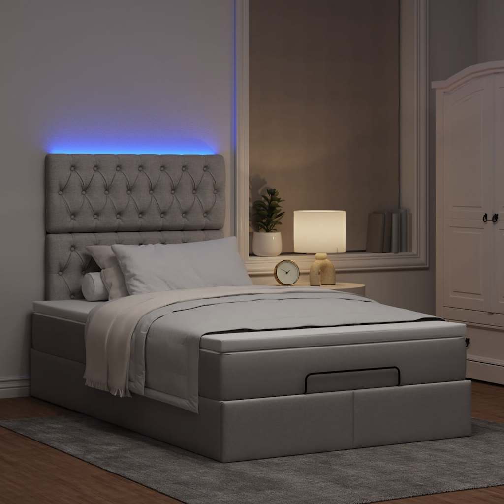 Cadre de lit ottoman avec matelas taupe 120x190 cm tissu - XIOS