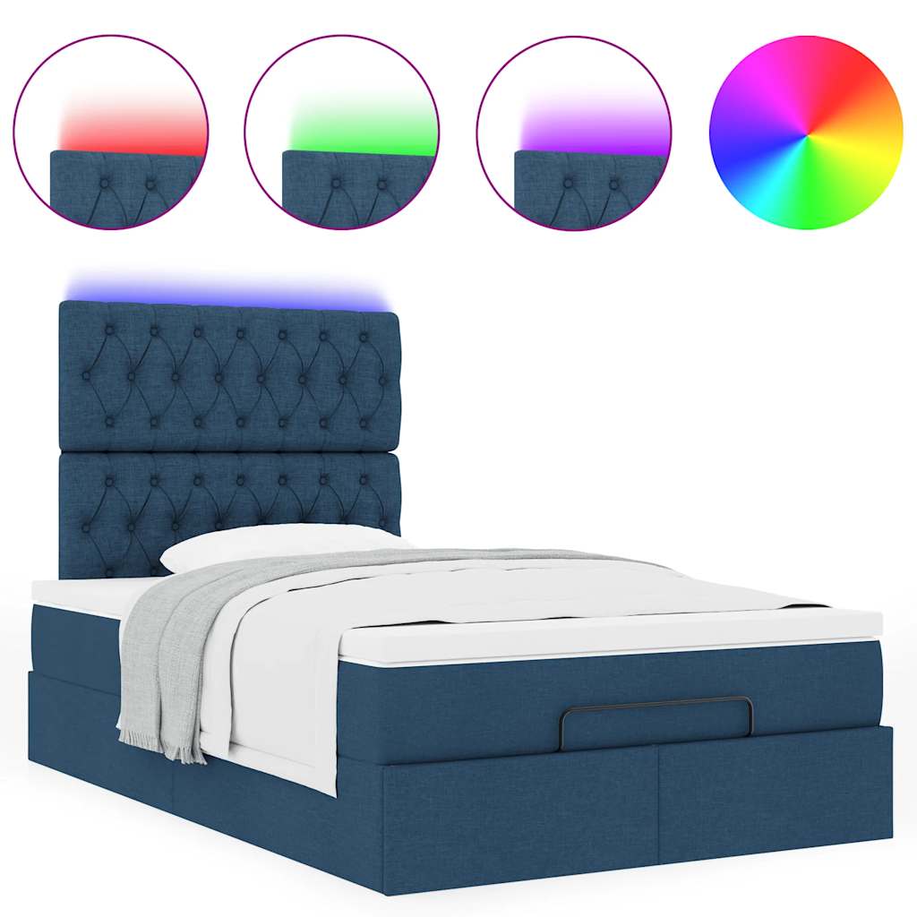 Cadre de lit ottoman avec matelas bleu 120x190 cm tissu - XIOS