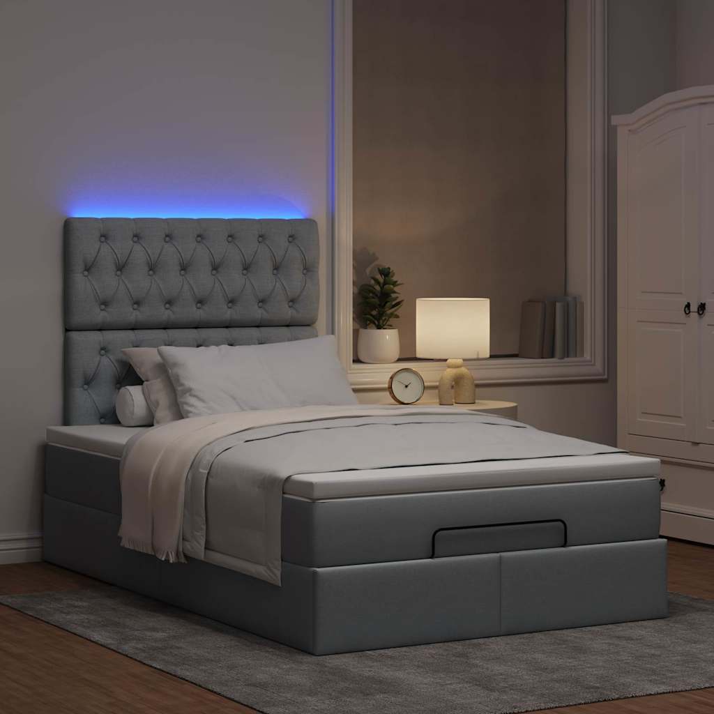 Cadre de lit ottoman et matelas gris clair 120x200 cm tissu - XIOS