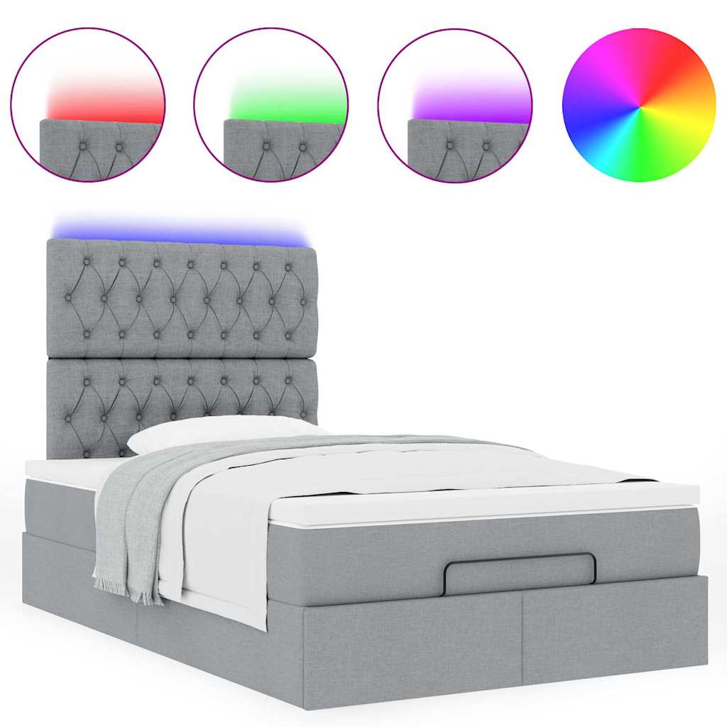 Cadre de lit ottoman et matelas gris clair 120x200 cm tissu - XIOS